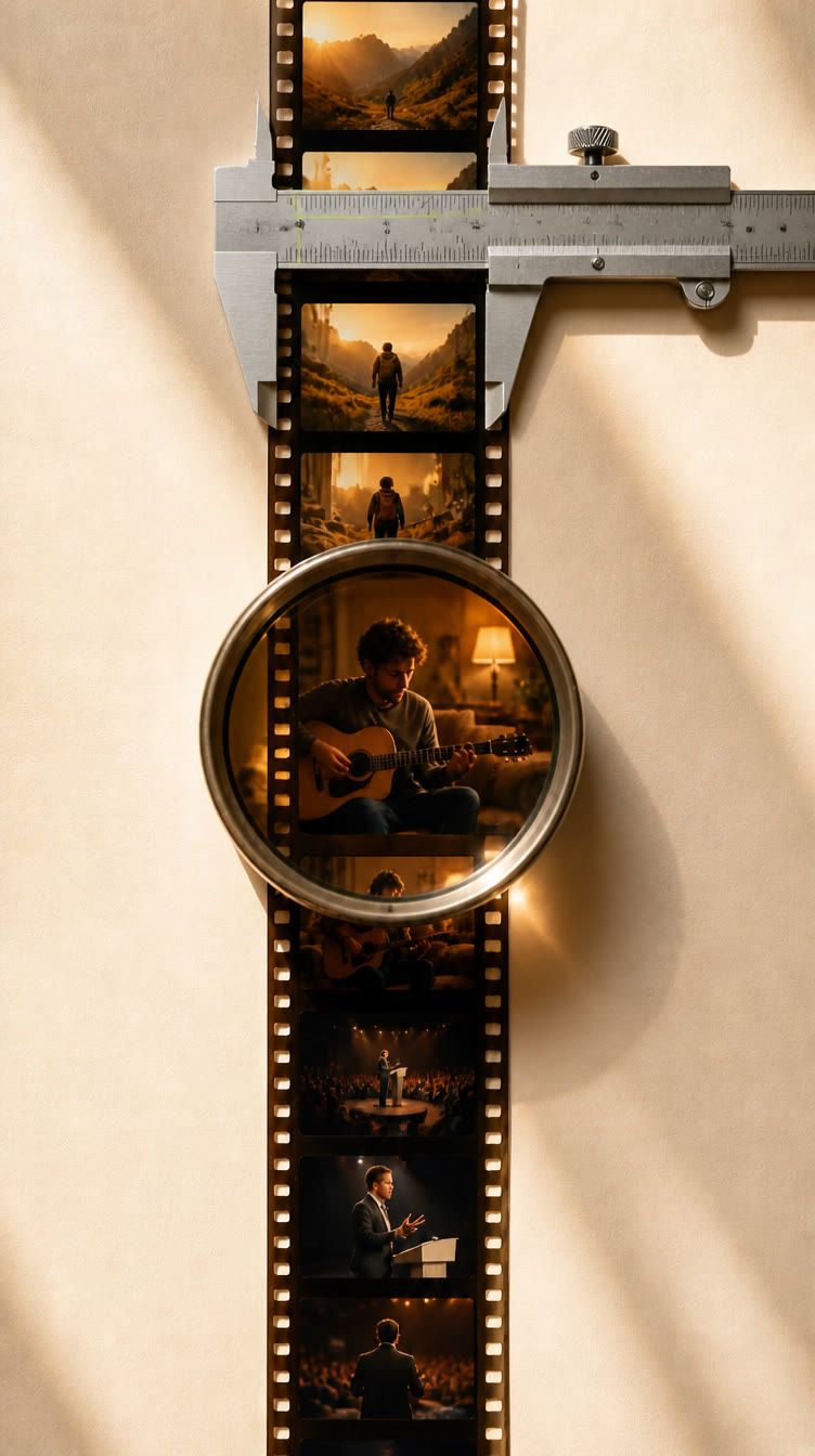 A film strip under audit — measured with a caliper and inspected with a loupe